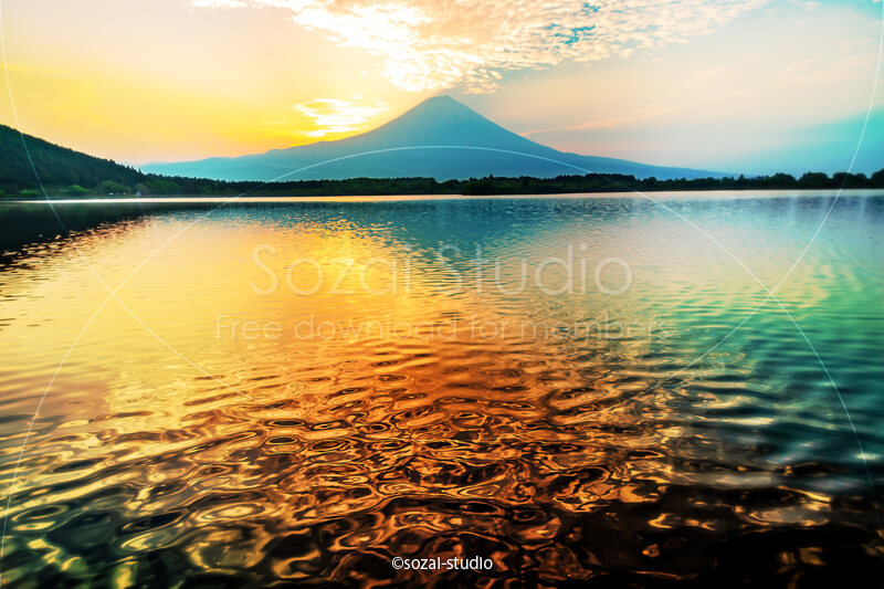 ブログ記事無料アイキャッチ画像：富士山と湖面の表情 田貫湖４素材