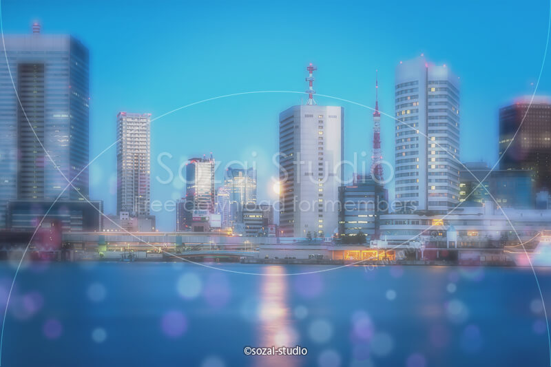ブログ記事無料アイキャッチ画像：海から見る東京の夜景４素材