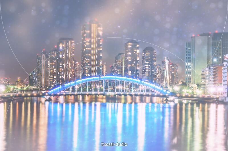 ブログ記事無料アイキャッチ画像：永代橋と中央大橋夜景４素材｜素材スタジオ