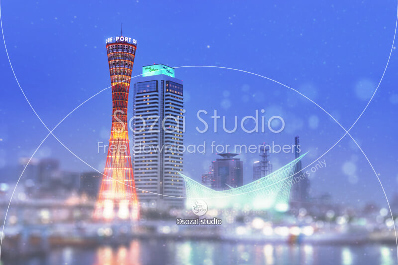 ブログ記事無料アイキャッチ画像：神戸港夕暮れ時の夜景４素材｜素材スタジオ