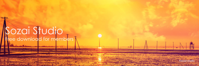 ブログヘッダー用無料画像：木更津 海の電柱が見える風景 4素材