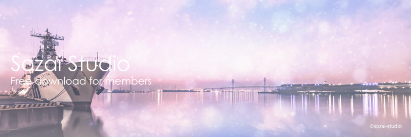 ブログヘッダー用無料画像：日の出前の横浜港の風景 4素材
