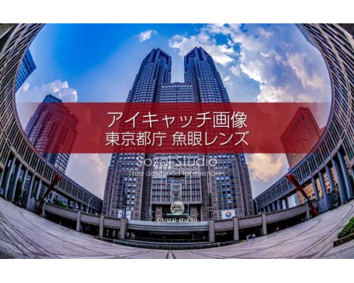 東京都庁と都民広場（魚眼）：ブログ記事無料アイキャッチ画像
