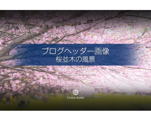 ブログヘッダー用無料画像：桜並木の風景 河津桜と菜の花 4素材